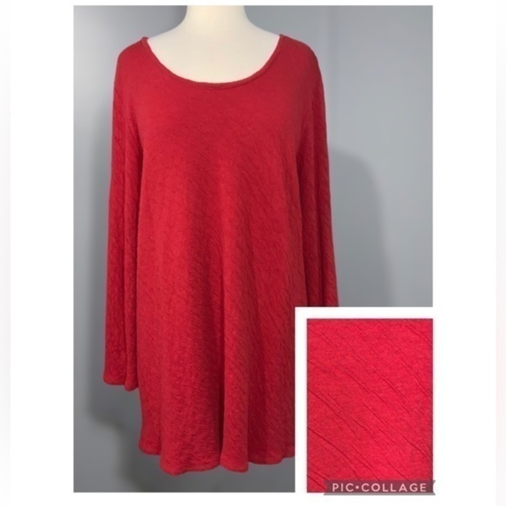 Pure Jill Candy Apple Red Cotton Crinkle Texture Long Sleeve Crew Neck Tunic Lg